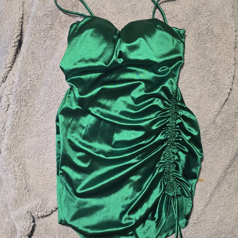 Christina Shimmering Green Satin Dress